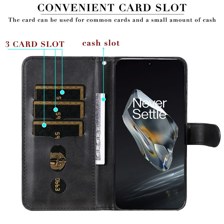 For OnePlus 12R 5G / Ace 3 5G Case Zipper Pocket Calf Texture Phone Cover - Black