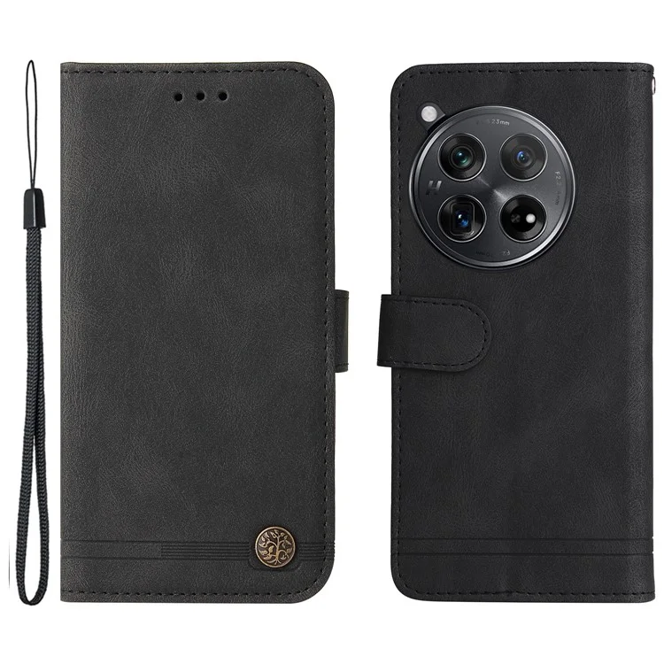 For OnePlus 12R 5G / Ace 3 5G Leather Wallet Cases Skin Touch Phone Cover Stand with Strap - Black