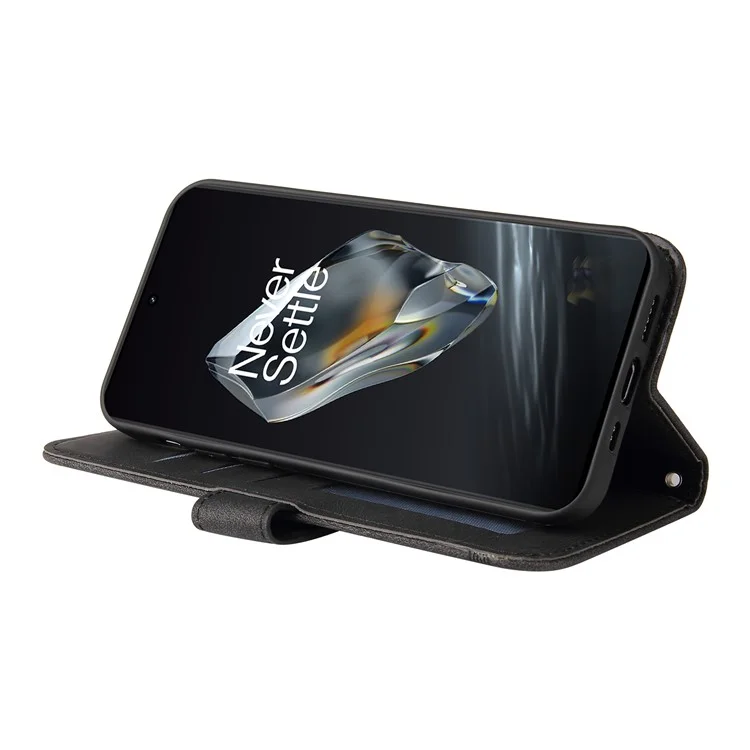 For OnePlus 12R 5G / Ace 3 5G Leather Wallet Cases Skin Touch Phone Cover Stand with Strap - Black