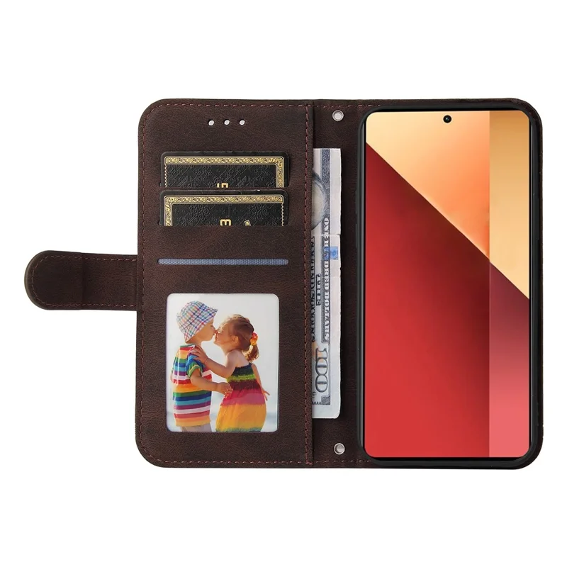 For Xiaomi Redmi Note 14S 4G / Note 13 Pro 4G / Poco M6 Pro 4G Leather Wallet Cases Skin Touch Phone Cover Stand with Strap - Brown