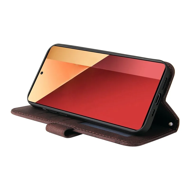 For Xiaomi Redmi Note 14S 4G / Note 13 Pro 4G / Poco M6 Pro 4G Leather Wallet Cases Skin Touch Phone Cover Stand with Strap - Brown
