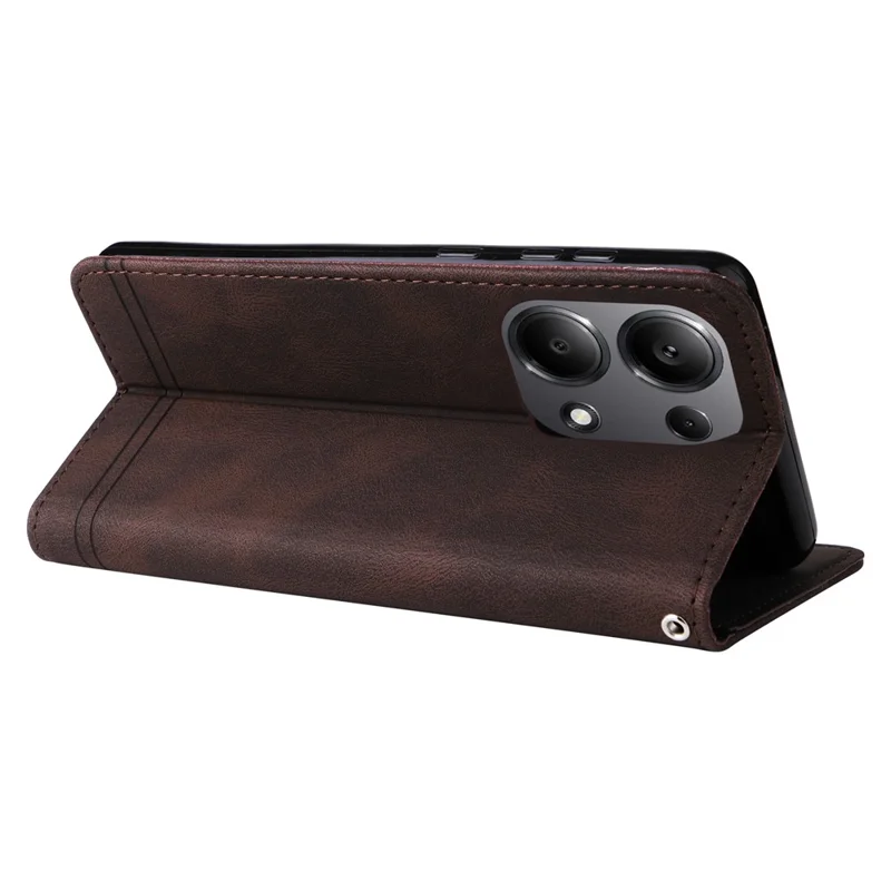For Xiaomi Redmi Note 14S 4G / Note 13 Pro 4G / Poco M6 Pro 4G Leather Wallet Cases Skin Touch Phone Cover Stand with Strap - Brown