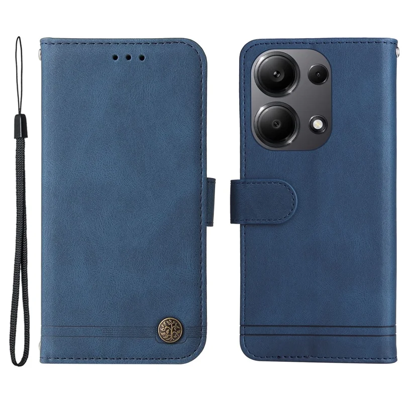 Etui portfelik z klapką z błękitnej skóry syntetycznej z funkcją uchwytu i standu dla Xiaomi Redmi Note 14S 4G / Note 13 Pro 4G / Poco M6 Pro 4G - niebieski