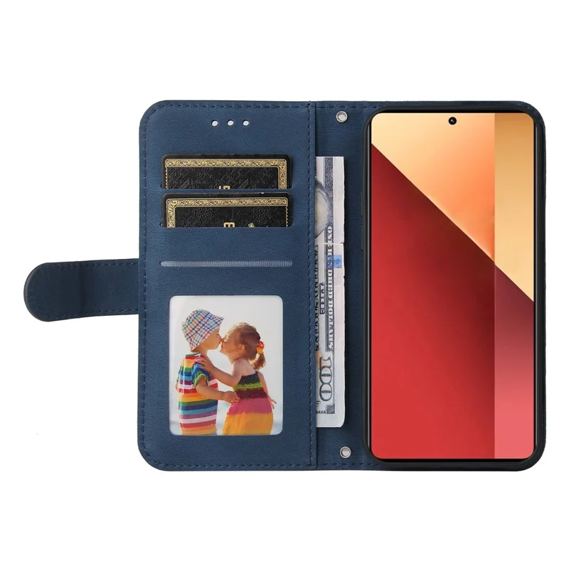 Etui portfelik z klapką z błękitnej skóry syntetycznej z funkcją uchwytu i standu dla Xiaomi Redmi Note 14S 4G / Note 13 Pro 4G / Poco M6 Pro 4G - niebieski