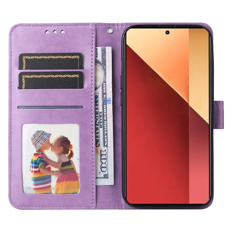 For Xiaomi Redmi Note 14S 4G / Note 13 Pro 4G / Poco M6 Pro 4G Magnetic Phone Case Leather Imprinted Cover - Purple