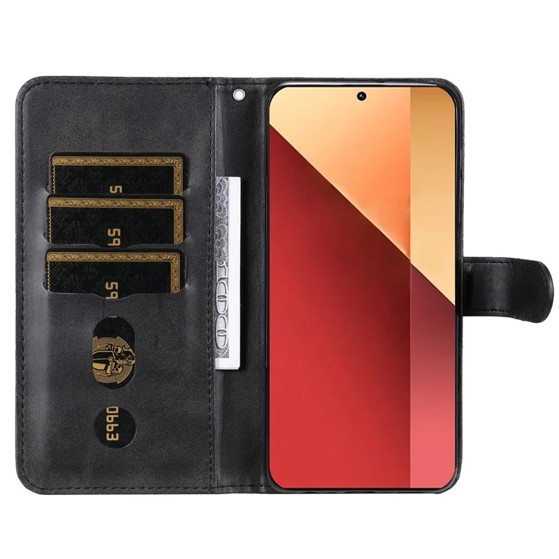 Für Xiaomi Redmi Note 13 Pro 4G / Poco M6 Pro 4G Hülle Leder Anti-Drop-Cover mit Reißverschlusstasche - Schwarz