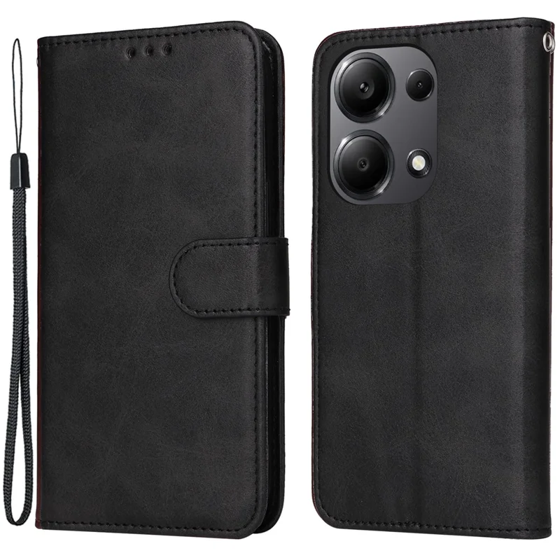 Für Xiaomi Redmi Note 13 Pro 4G / Poco M6 Pro 4G Hülle Kalbsleder-Textur Foto-Steckplatz Handyhülle - Schwarz