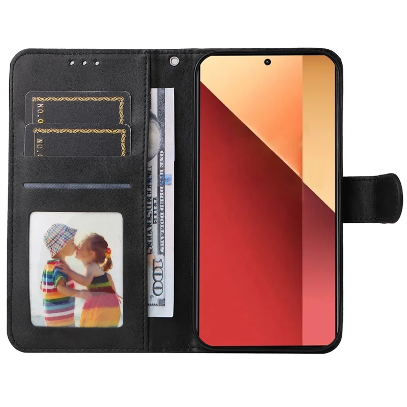 Für Xiaomi Redmi Note 13 Pro 4G / Poco M6 Pro 4G Hülle Kalbsleder-Textur Foto-Steckplatz Handyhülle - Schwarz