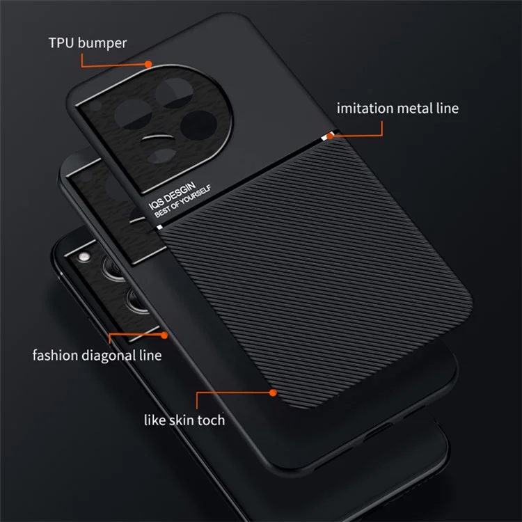 Per OnePlus 12 5G Back Case PU+TPU+PC Anti-impronta Custodia protettiva per telefono - Nero