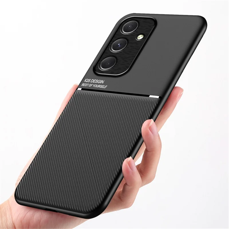Для Samsung Galaxy A55 5G задняя крышка корпуса PU+TPU+PC Ударопрочный мобильный телефон Чехол - Черный
