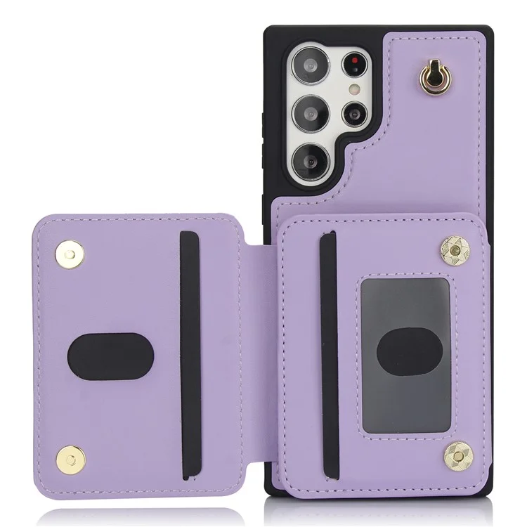 For Samsung Galaxy S23 Ultra Crossbody Case Zipper Card Holder Kickstand Phone Cover - Light Purple