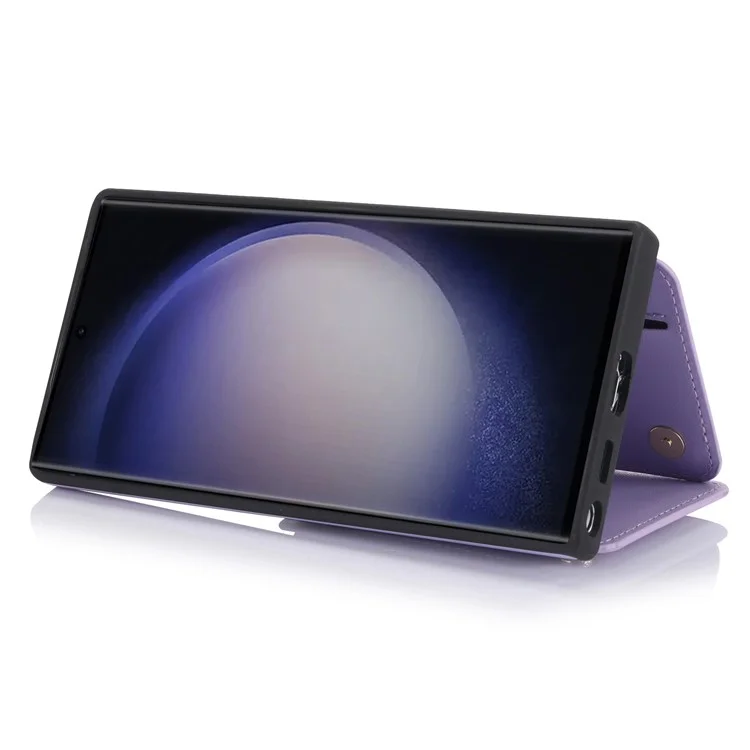 For Samsung Galaxy S23 Ultra Crossbody Case Zipper Card Holder Kickstand Phone Cover - Light Purple