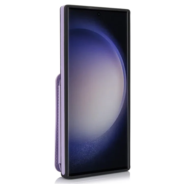 For Samsung Galaxy S23 Ultra Crossbody Case Zipper Card Holder Kickstand Phone Cover - Light Purple