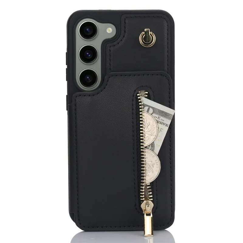 For Samsung Galaxy S23 Case with Card Holder Crossbody Leather Back Cover RFID Blocking - Black