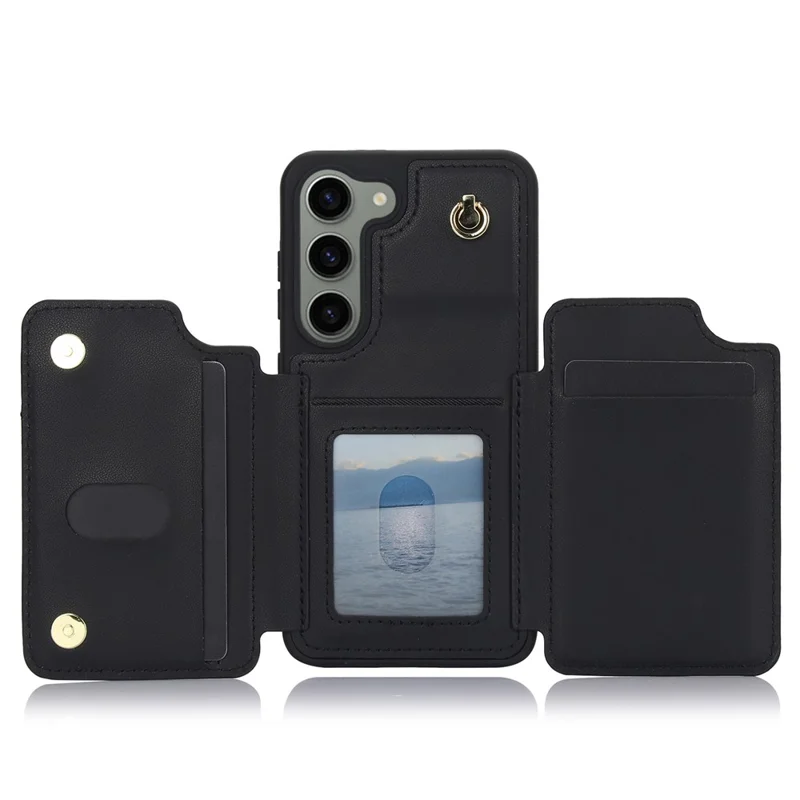 For Samsung Galaxy S23 Case with Card Holder Crossbody Leather Back Cover RFID Blocking - Black