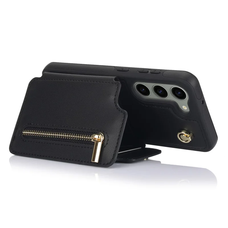 For Samsung Galaxy S23 Case with Card Holder Crossbody Leather Back Cover RFID Blocking - Black
