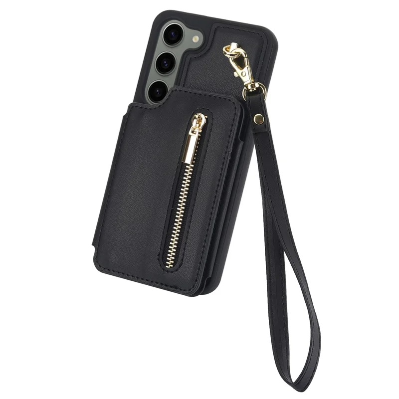For Samsung Galaxy S23 Case with Card Holder Crossbody Leather Back Cover RFID Blocking - Black