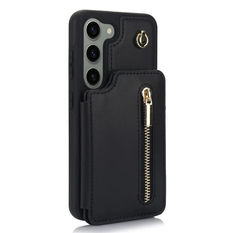 For Samsung Galaxy S23 Case with Card Holder Crossbody Leather Back Cover RFID Blocking - Black