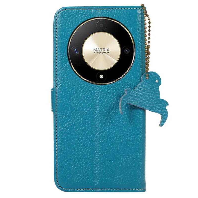 Pour le cas du téléphone Honor Magic6 Lite 5G / X9b 5G / X50 5G, boîtier en véritable cuir de vache à texture de litchi - bleu