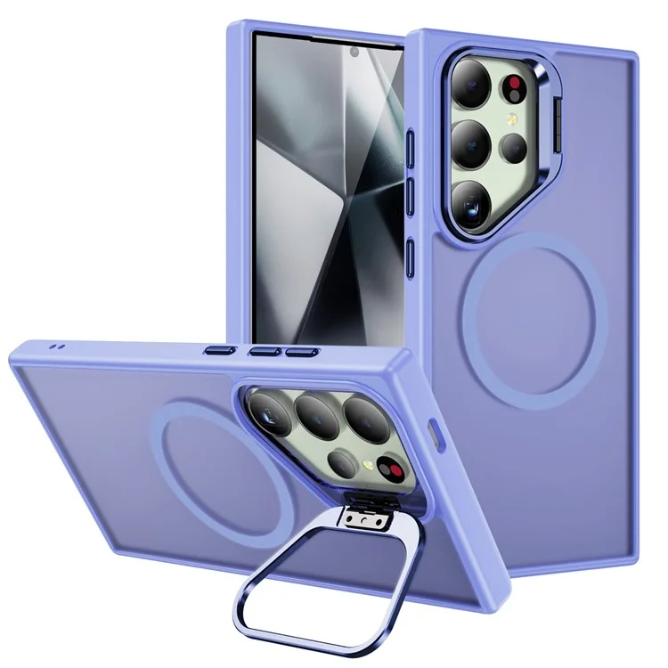 Phone Cover for Samsung Galaxy S24 Ultra Case PC+TPU+Metal Kickstand Shell Compatible with MagSafe - Light Purple