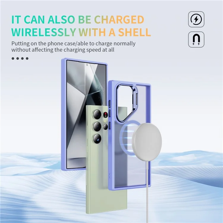 Phone Cover for Samsung Galaxy S24 Ultra Case PC+TPU+Metal Kickstand Shell Compatible with MagSafe - Light Purple