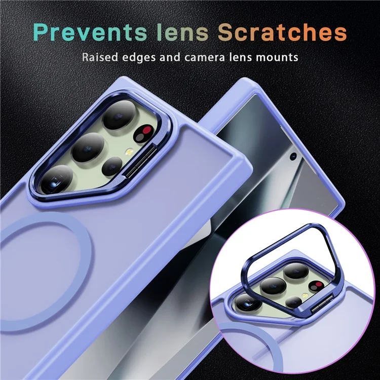 Phone Cover for Samsung Galaxy S24 Ultra Case PC+TPU+Metal Kickstand Shell Compatible with MagSafe - Light Purple