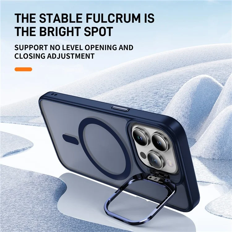 Funda de teléfono con soporte metálico compatible con MagSafe para iPhone 14 Pro, de PC+TPU+Metal, color zafiro
