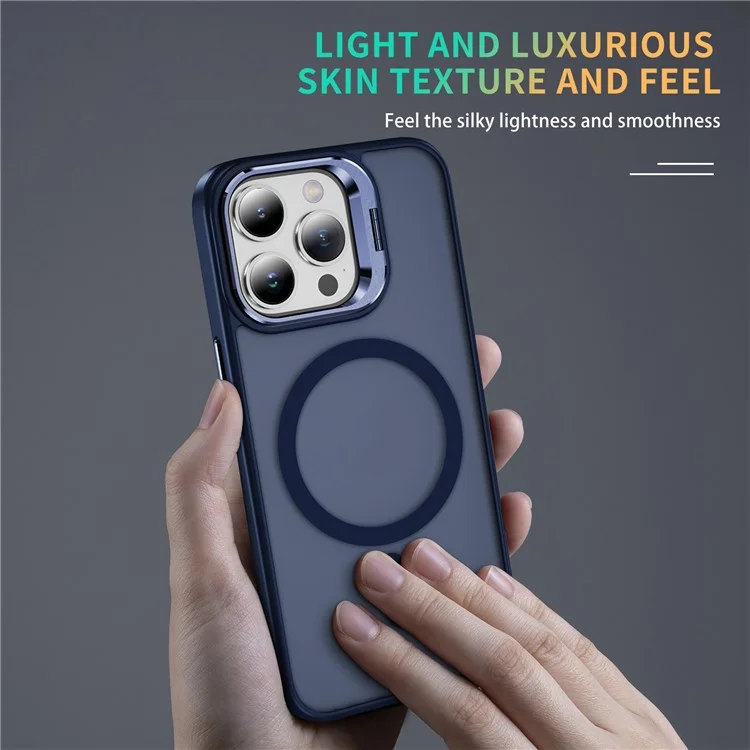 Funda de teléfono con soporte metálico compatible con MagSafe para iPhone 14 Pro, de PC+TPU+Metal, color zafiro