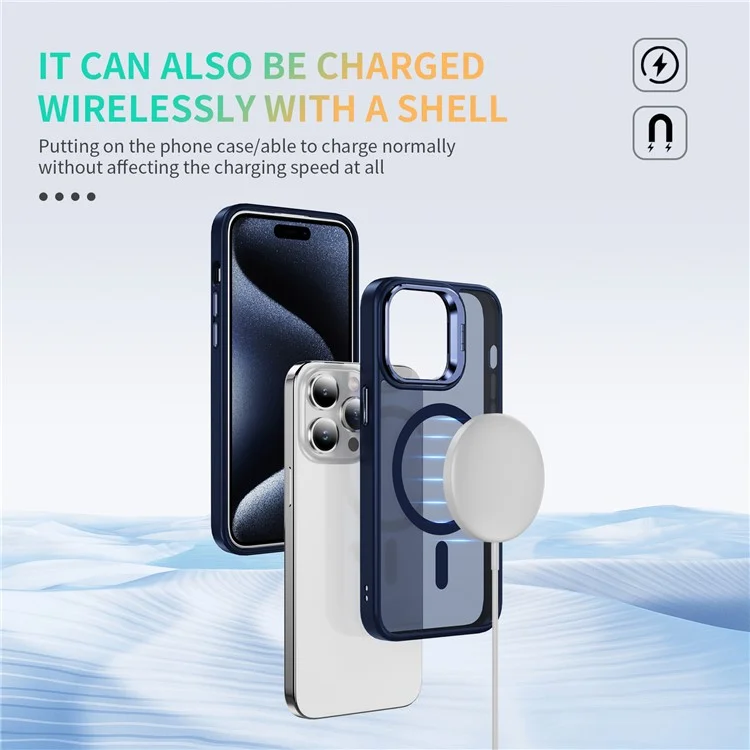 Funda de teléfono con soporte metálico compatible con MagSafe para iPhone 14 Pro, de PC+TPU+Metal, color zafiro