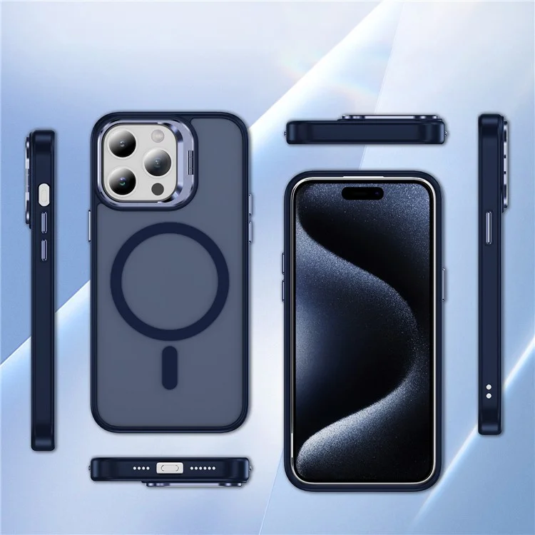 Funda de teléfono con soporte metálico compatible con MagSafe para iPhone 14 Pro, de PC+TPU+Metal, color zafiro