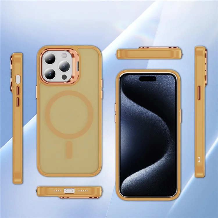 Для iPhone 15 Pro Max Skin-Touch PC+TPU+Metal Kickstand Phone Cover Compatible with MagSafe - Orange