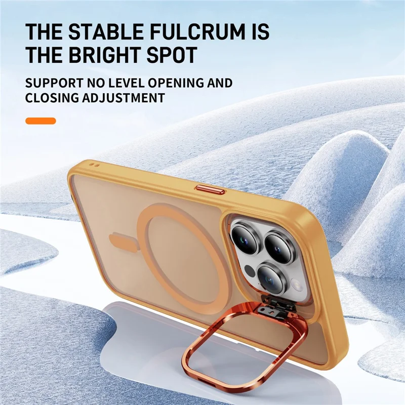 Compatible with MagSafe for iPhone 15 Pro Case PC+TPU+Metal Kickstand Phone Cover - Orange