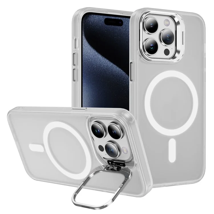 Kompatibel mit MagSafe für iPhone 15 Pro Case PC+TPU+Metall-Ständer Handyhülle - Transparent