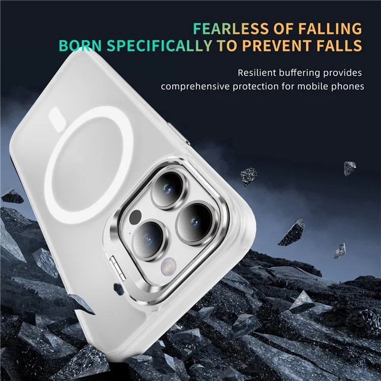 Kompatibel mit MagSafe für iPhone 15 Pro Case PC+TPU+Metall-Ständer Handyhülle - Transparent