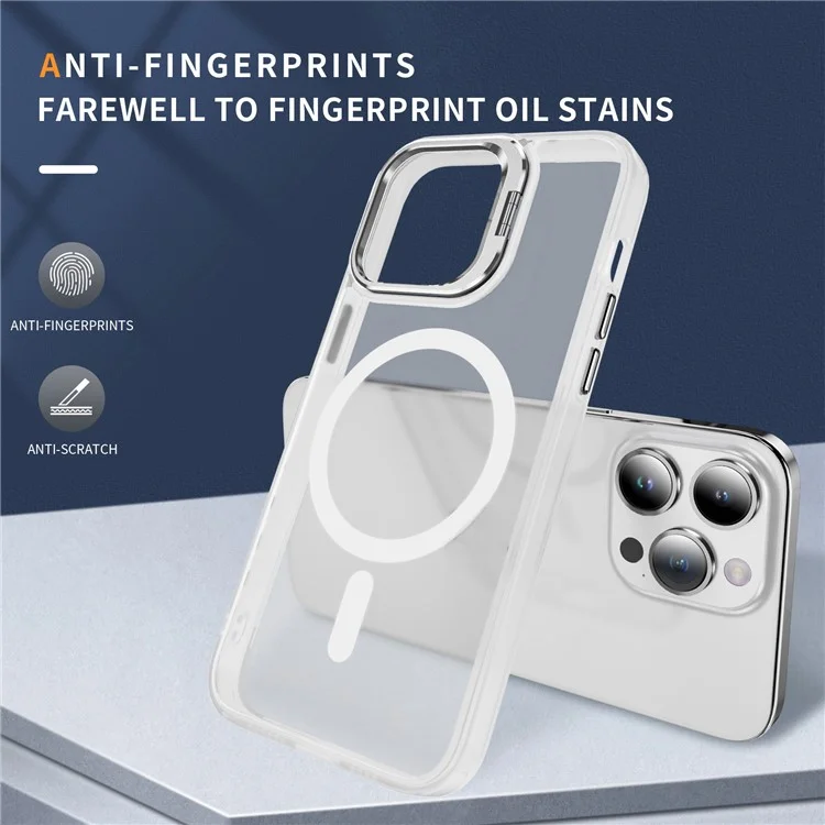 Kompatibel mit MagSafe für iPhone 15 Pro Case PC+TPU+Metall-Ständer Handyhülle - Transparent