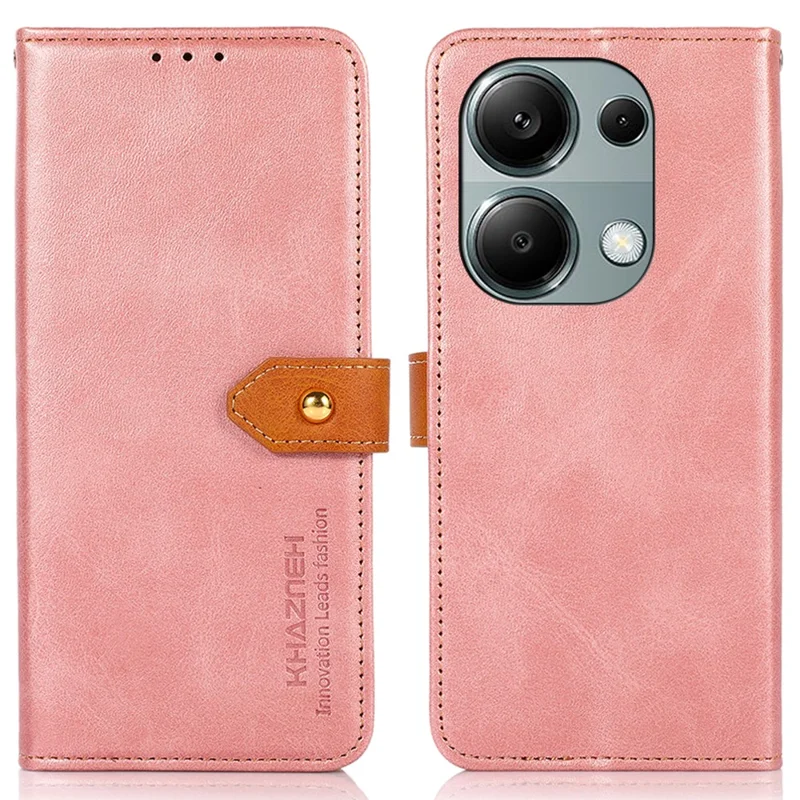 KHAZNEH For Xiaomi Redmi Note 13 4G Leather Case Golden Magnetic Buckle Protective Phone Cover - Rose Gold