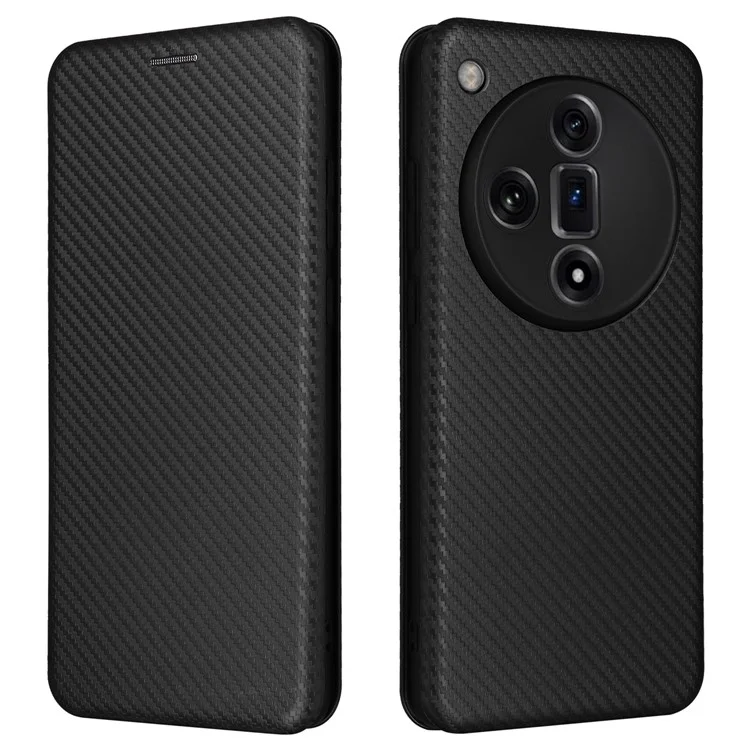 For Oppo Find X7 Ultra Leather Case Carbon Fiber Texture Magnetic Protect Phone Cover - Black