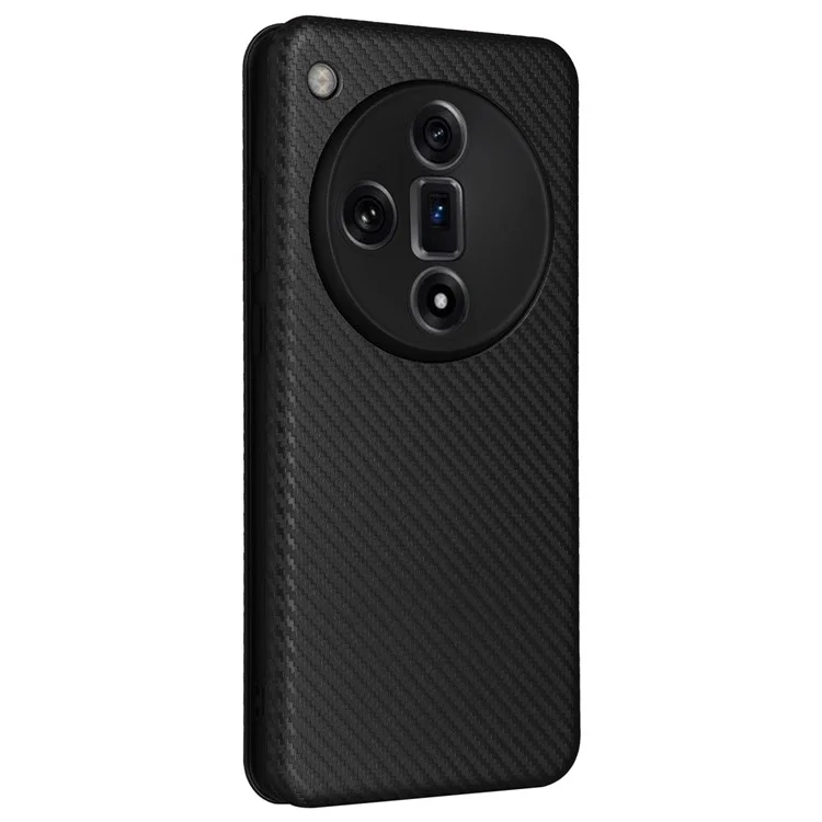 For Oppo Find X7 Ultra Leather Case Carbon Fiber Texture Magnetic Protect Phone Cover - Black