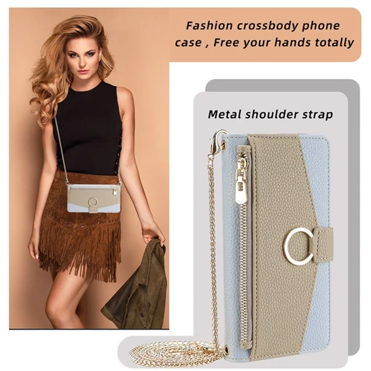 For Samsung Galaxy S21 Ultra 5G Phone Case PU Leather Zipper Makeup Mirror Wallet Cover - Blue