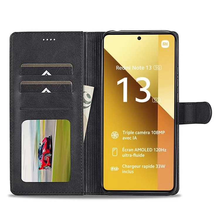 Lc. Imaeke Für Xiaomi Redmi Hinweis 13 Pro 5g Hülle Wallet Stand Calf Textur Leder Telefonabdeckung - Schwarz