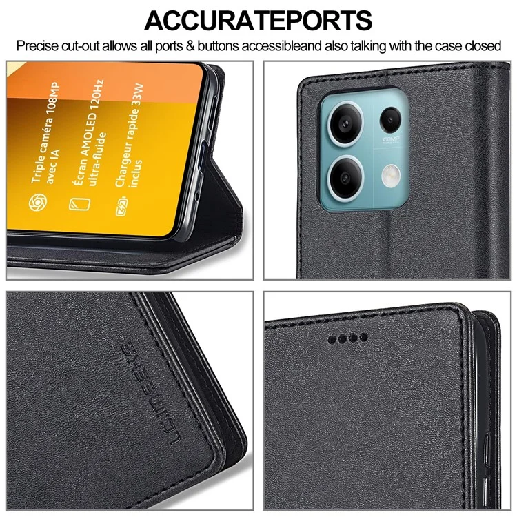 LC.IMEEKE For Xiaomi Redmi Note 13 Pro 5G / Poco X6 5G Case Wallet Stand Calf Texture Leather Phone Cover - Black