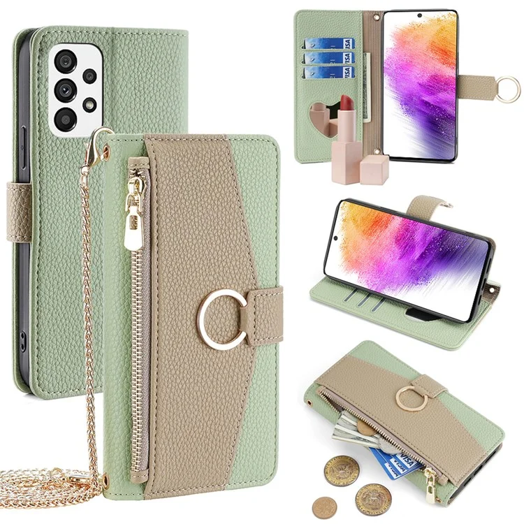 Für Samsung Galaxy A73 5G Reißverschluss-Flip-Cover PU-Leder-Handyhülle mit Umhängeriemen - Grün