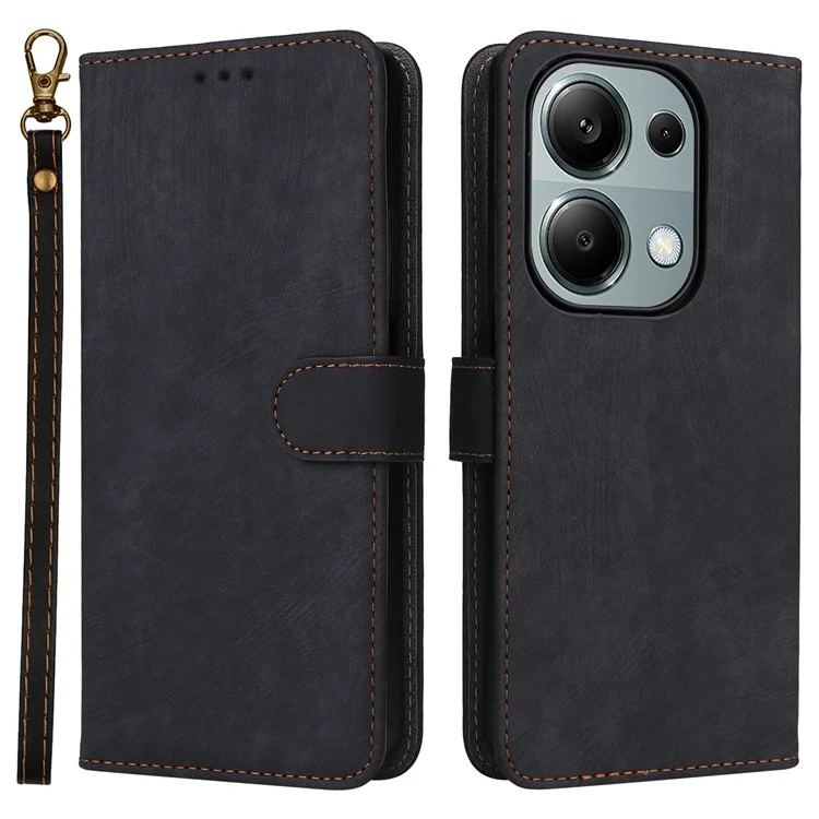Pour Xiaomi Redmi Note 13 Pro 4G / Poco M6 Pro 4G Étui avec sangle RFID Blocking PU Leather Cover Stand - Noir