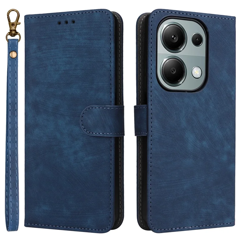 For Xiaomi Redmi Note 13 Pro 4G / Poco M6 Pro 4G / Note 14S 4G Case with Strap RFID Blocking PU Leather Cover Stand - Blue