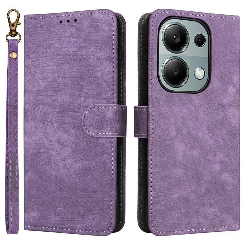 For Xiaomi Redmi Note 13 Pro 4G / Poco M6 Pro 4G / Note 14S 4G Case with Strap RFID Blocking PU Leather Cover Stand - Purple
