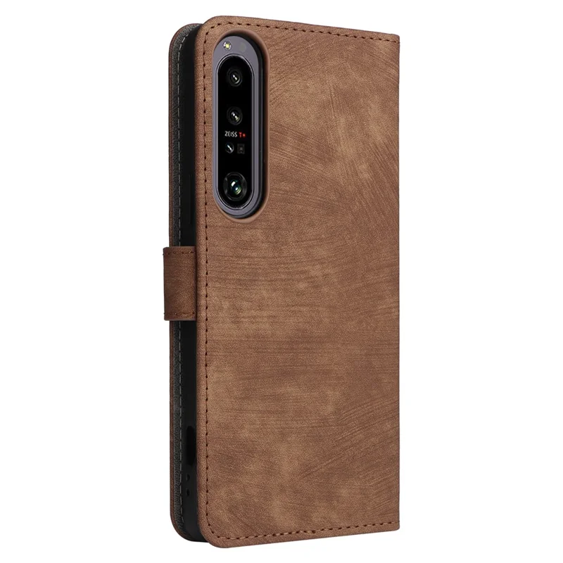 For Sony Xperia 1 IV 5G Wallet Case RFID Blocking PU Leather Cover Stand with Strap - Brown