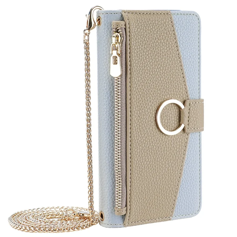 For Samsung Galaxy M52 5G Wallet Case Makeup Mirror Inside Crossbody PU Leather Phone Cover - Blue