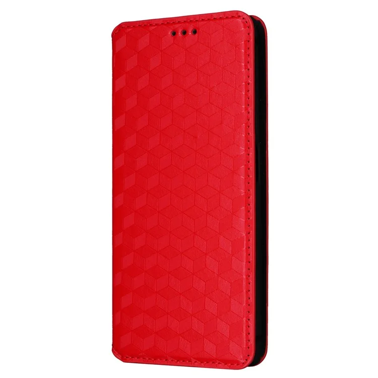 Para Realme C67 4G / 12 Lite 4G Funda de piel sintética con tapa y cartera Rhombus Imprinted Magnetic Folio Cover - Rojo