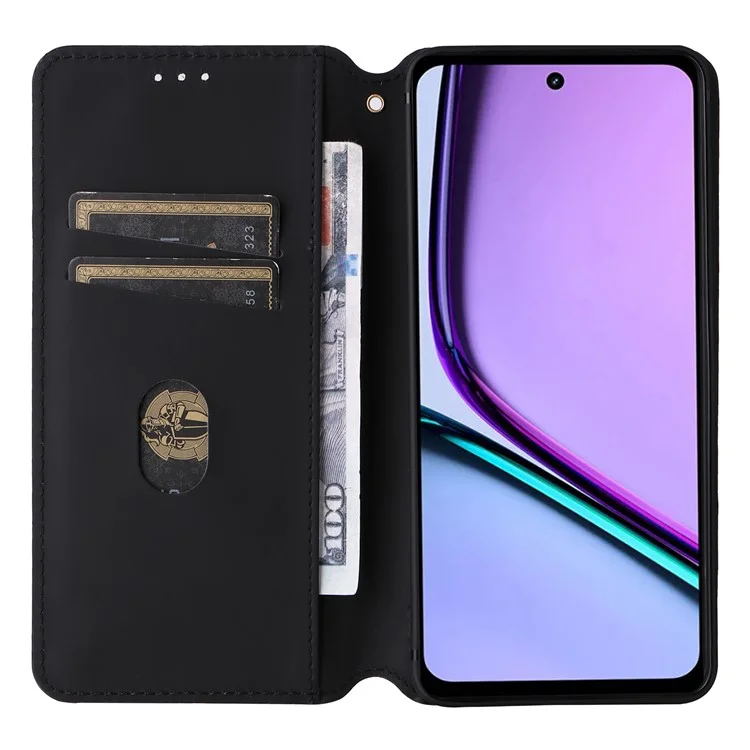 Para Realme C67 4G / 12 Lite 4G Capa de Couro PU Flip Wallet Rhombus Impresso Capa Magnética Folio - Prata