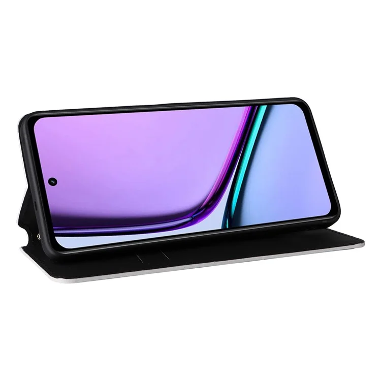 Para Realme C67 4G / 12 Lite 4G Capa de Couro PU Flip Wallet Rhombus Impresso Capa Magnética Folio - Prata
